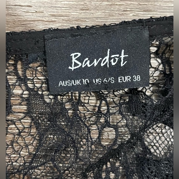 Bardot Ruffle Trim Black Lace Sheath Dress Size 6 - Picture 11 of 14